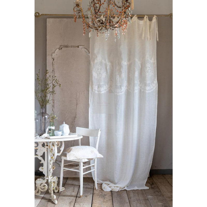 BLANC MARICLÒ Tenda Dentelle In Lino Con Lacci E Ricami Romantici