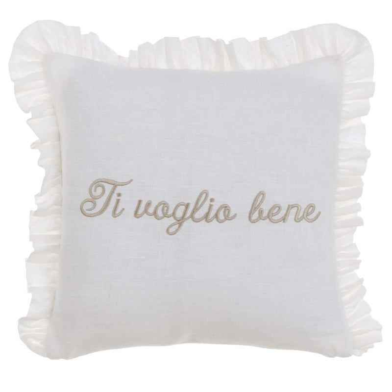 BLANC MARICLÒ Cuscino in Lino con Gala e Ricamo "TI VOGLIO BENE"