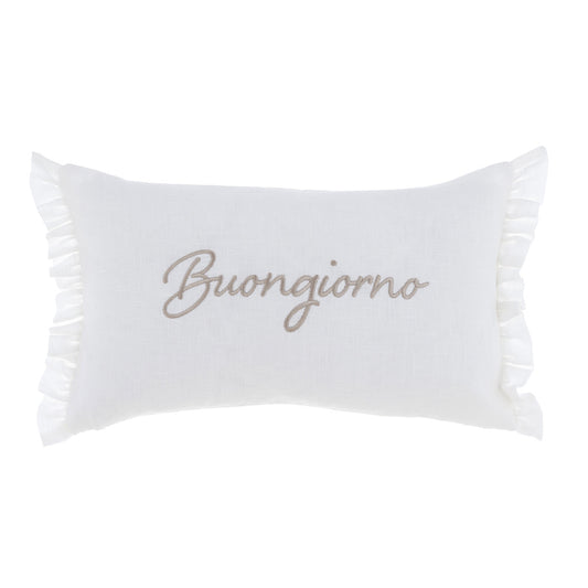 Cuscino Arredo Con Gala Buongiorno - Buonanotte In Lino Made in Italy Blanc Mariclò