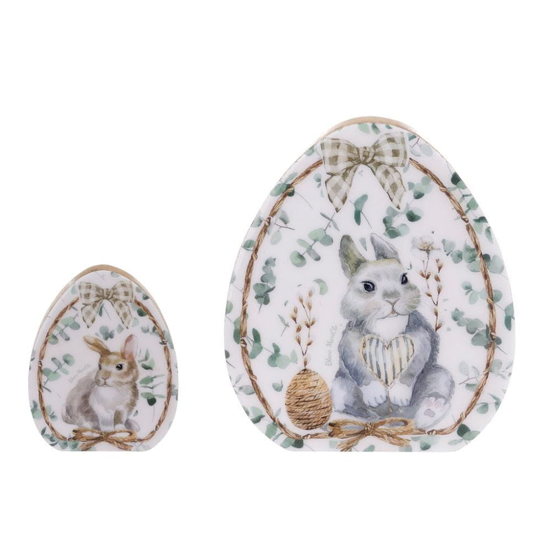 BLANC MARICLÒ Coppia Decorazioni in Legno con Conigli  "MON PETIT LAPIN"