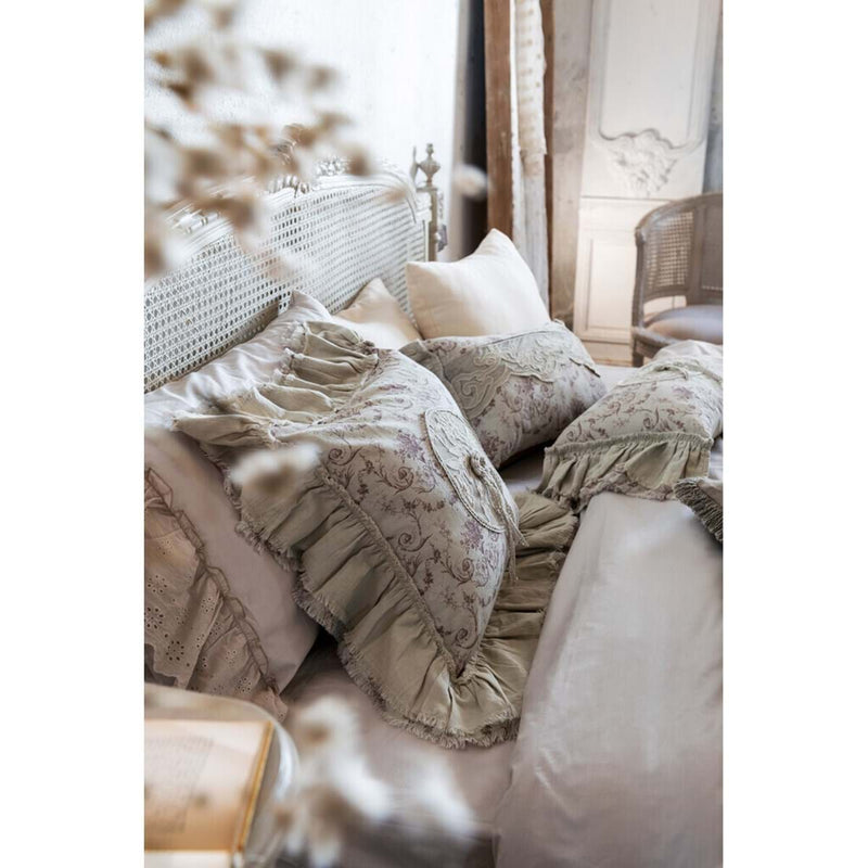 BLANC MARICLÒ Cuscino Shabby Chic con Gale Fiori e Ricami