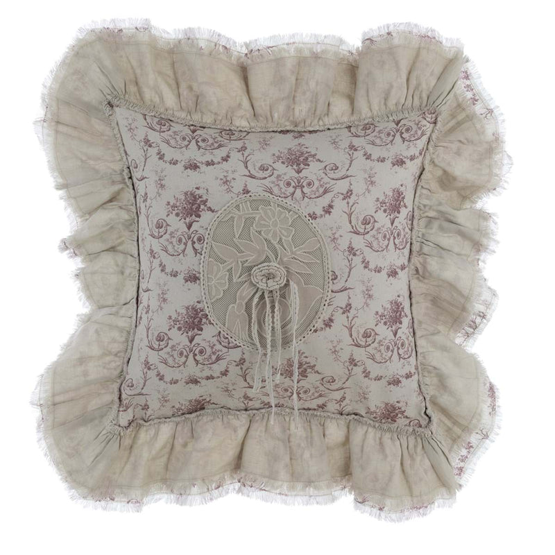 BLANC MARICLÒ Cuscino Shabby Chic con Gale Fiori e Ricami