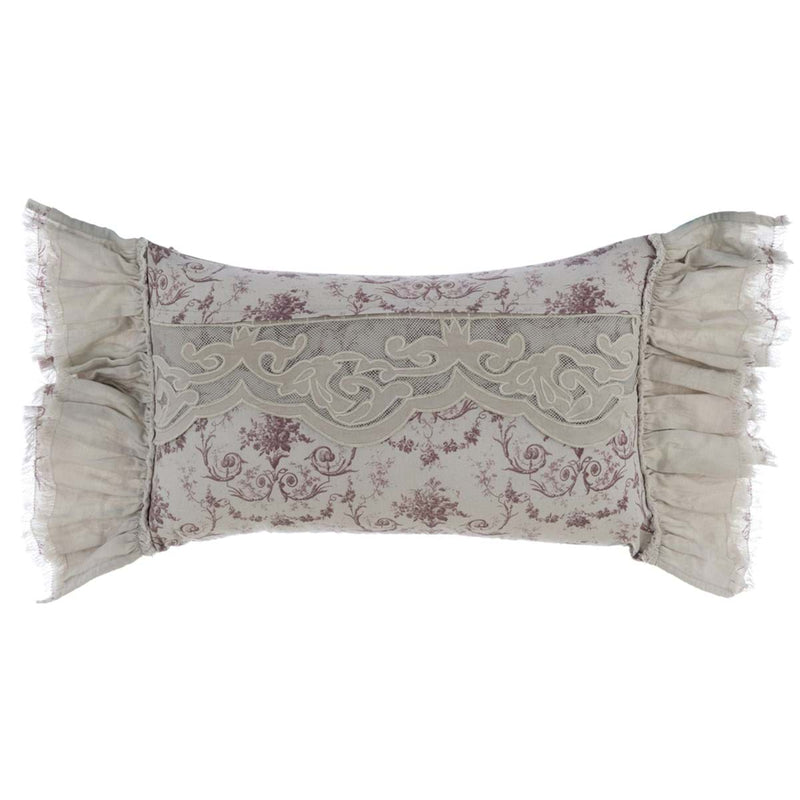 BLANC MARICLÒ Cuscino Rettangolare Shabby Chic con Gale Fiori e Ricami