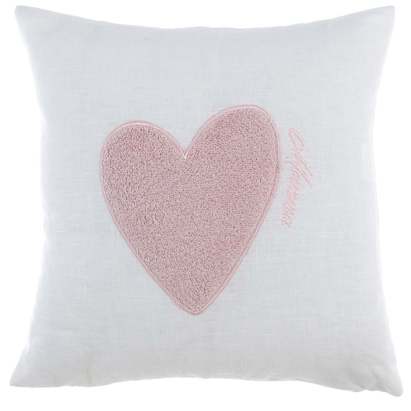 BLANC MARICLÒ Cuscino in Lino con Cuore e Ricamo Mamma "JE T'AIME"