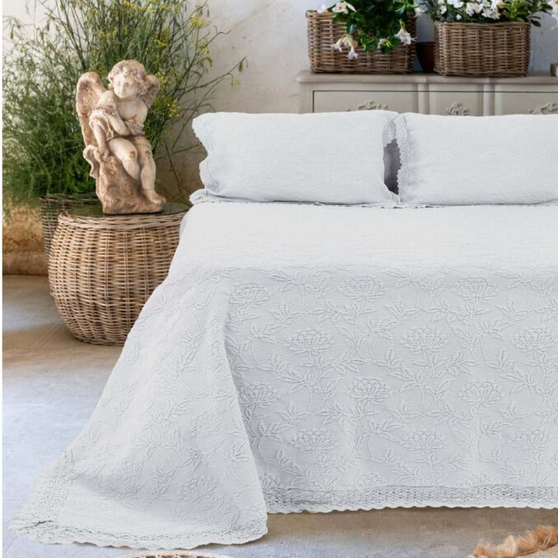 BLANC MARICLÒ Copriletto Matrimoniale in Cotone "FIORDALISO" Bianco