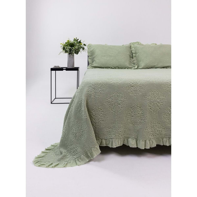 BLANC MARICLÒ Copriletto Matrimoniale Verde in Cotone " DAMASCO "