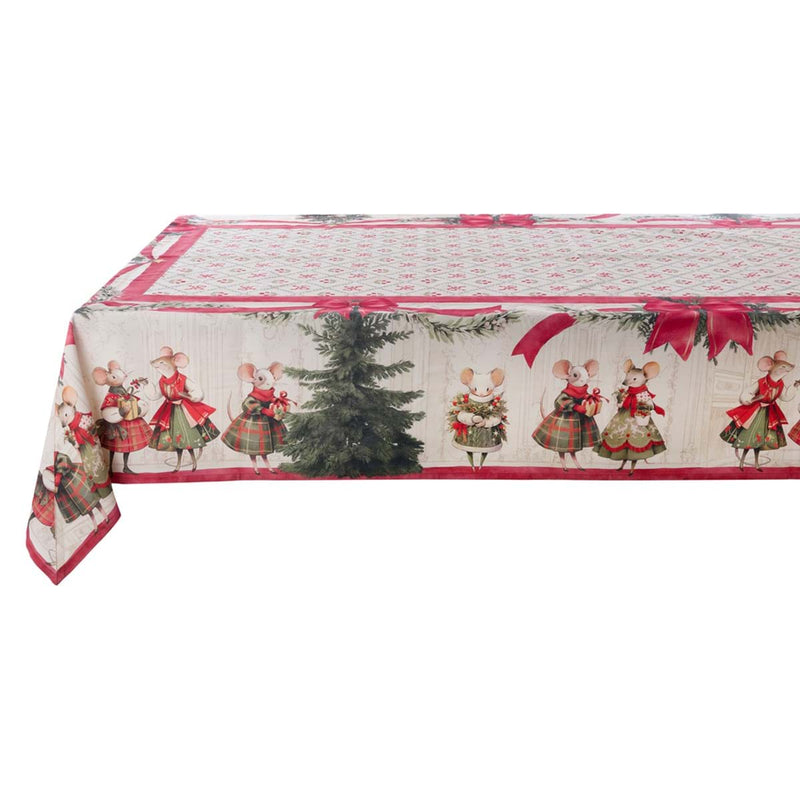 BLANC MARICLÒ Tovaglia in Cotone con Topine " FAVOLA DI NATALE "