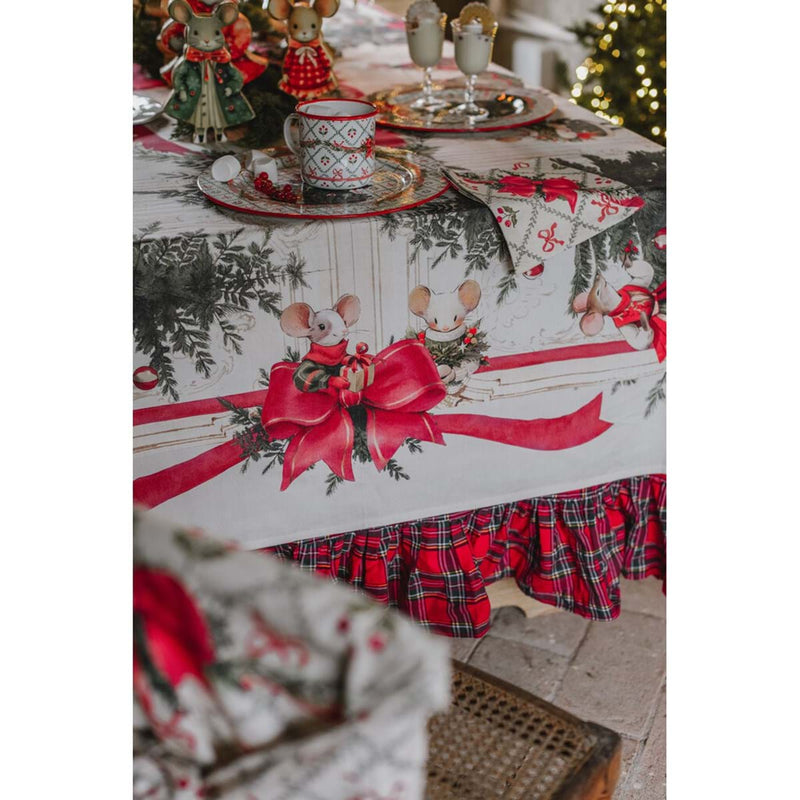 BLANC MARICLÒ Tovaglia in Cotone con Topine " FAVOLA DI NATALE "