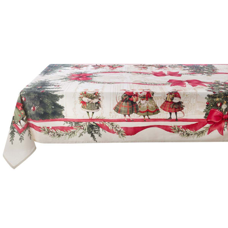 BLANC MARICLÒ Tovaglia in Cotone con Topine " FAVOLA DI NATALE "