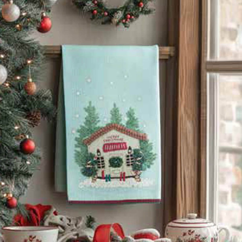 BLANC MARICLÒ Canovaccio Celeste con Casetta " MERRY CHRISTMAS "