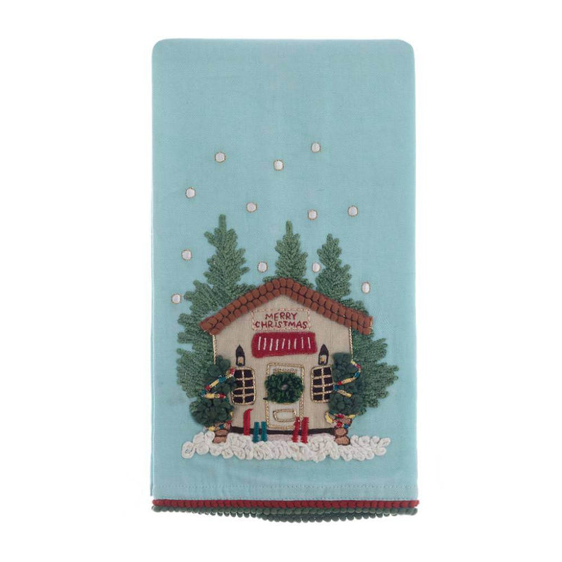 BLANC MARICLÒ Canovaccio Celeste con Casetta " MERRY CHRISTMAS "