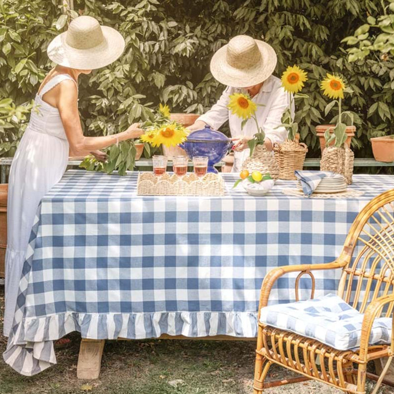 BLANC MARICLÒ Tovaglia a Quadri con Gala "BOLGHERI" Azzurra