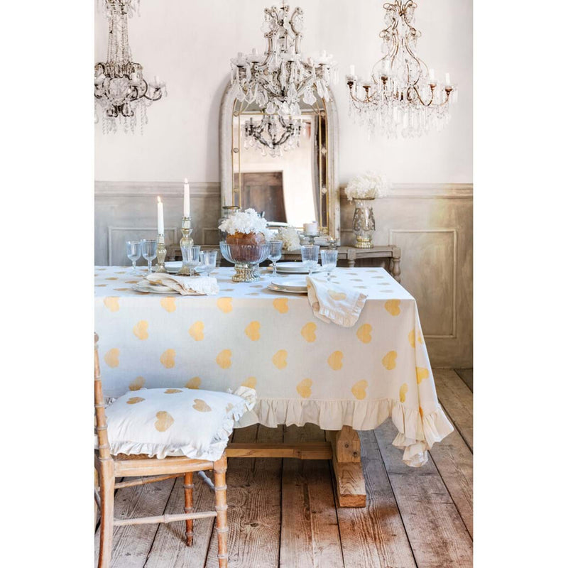 BLANC MARICLÒ Runner con Gala e Cuori Dorati in Cotone " CUORI ELITE "