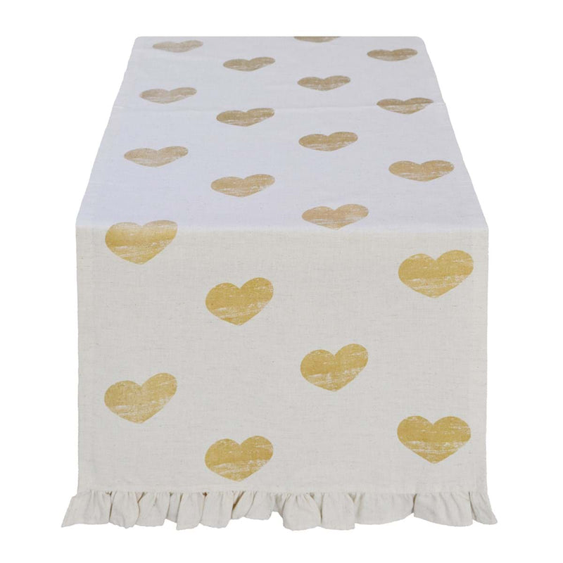 BLANC MARICLÒ Runner con Gala e Cuori Dorati in Cotone " CUORI ELITE "