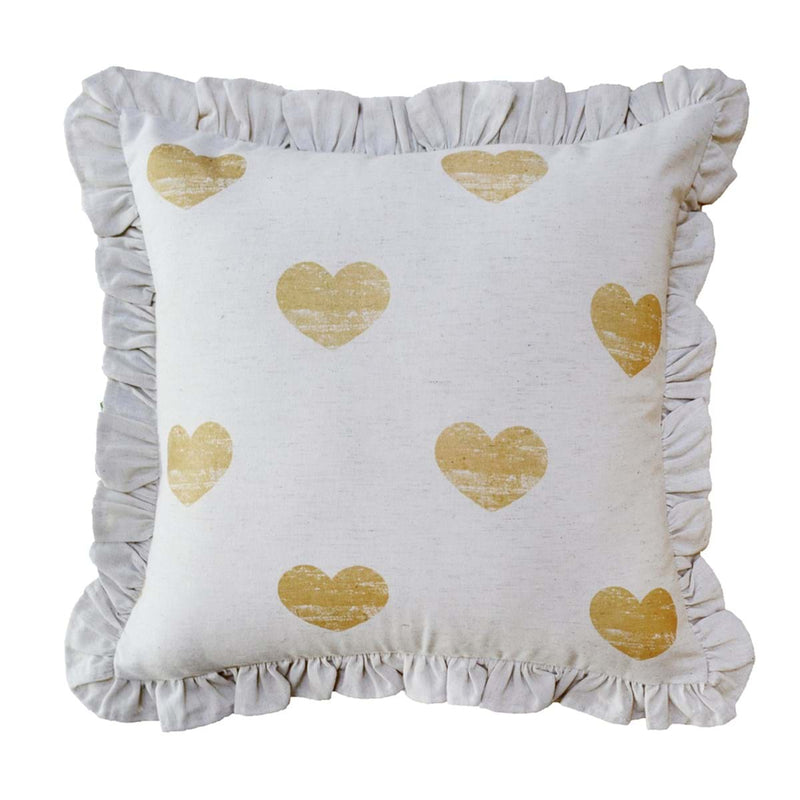 BLANC MARICLÒ Cuscino con Gala e Cuori Dorati in Cotone " CUORI ELITE "