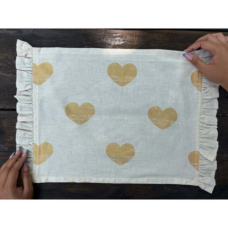 BLANC MARICLÒ Tovaglietta con Gala e Cuori Dorati in Cotone " CUORI ELITE "