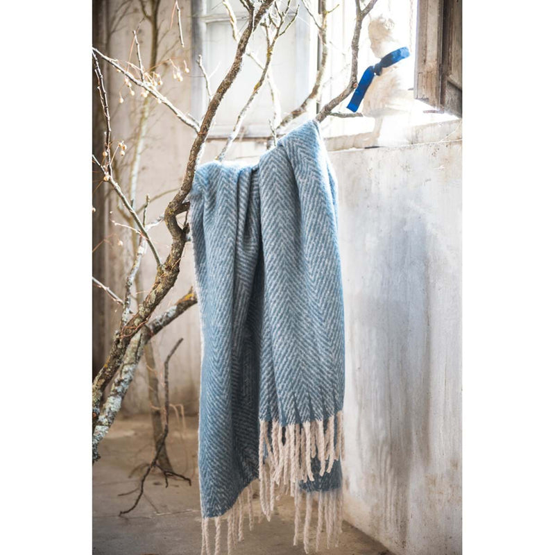 BLANC MARICLÒ Plaid Azzurro con Frange