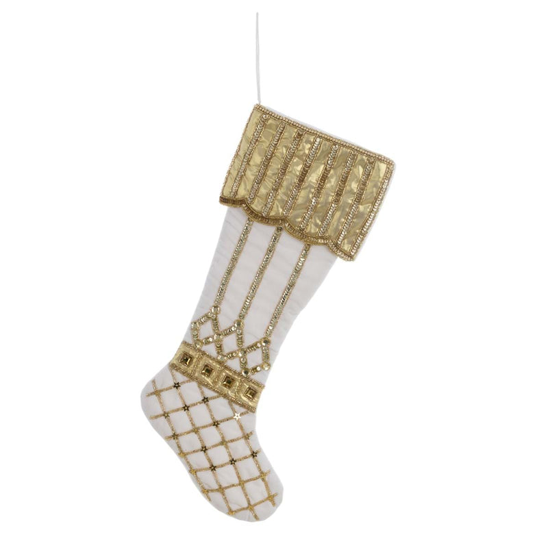 BLANC MARICLÒ Calza di Natale in Velluto con Ricami di Perline e Paillettes " CANTUS NATALIS "