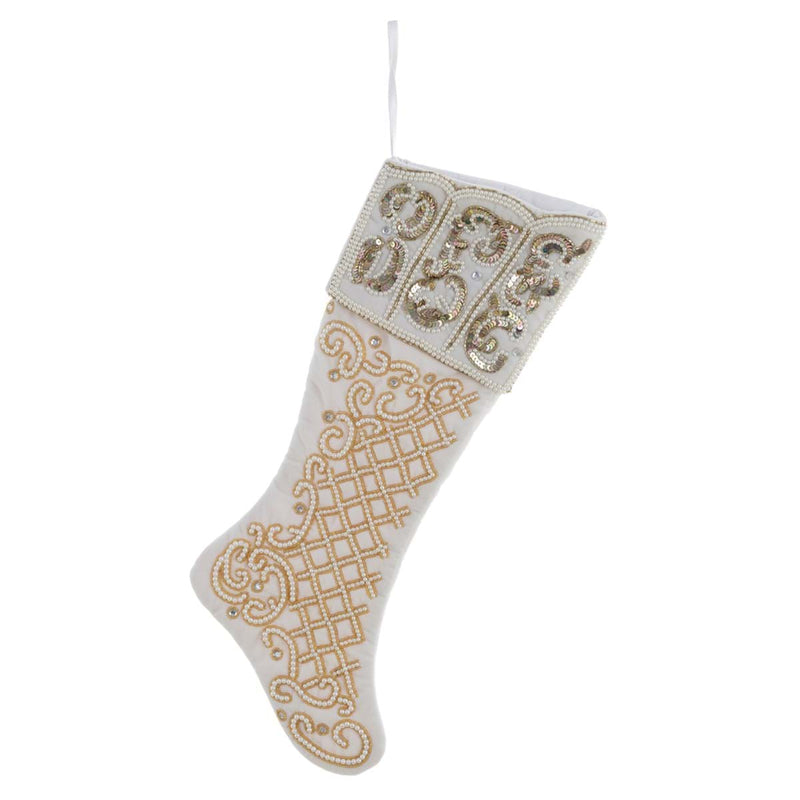 BLANC MARICLÒ Calza di Natale in Velluto con Ricami di Perle " CANTUS NATALIS "