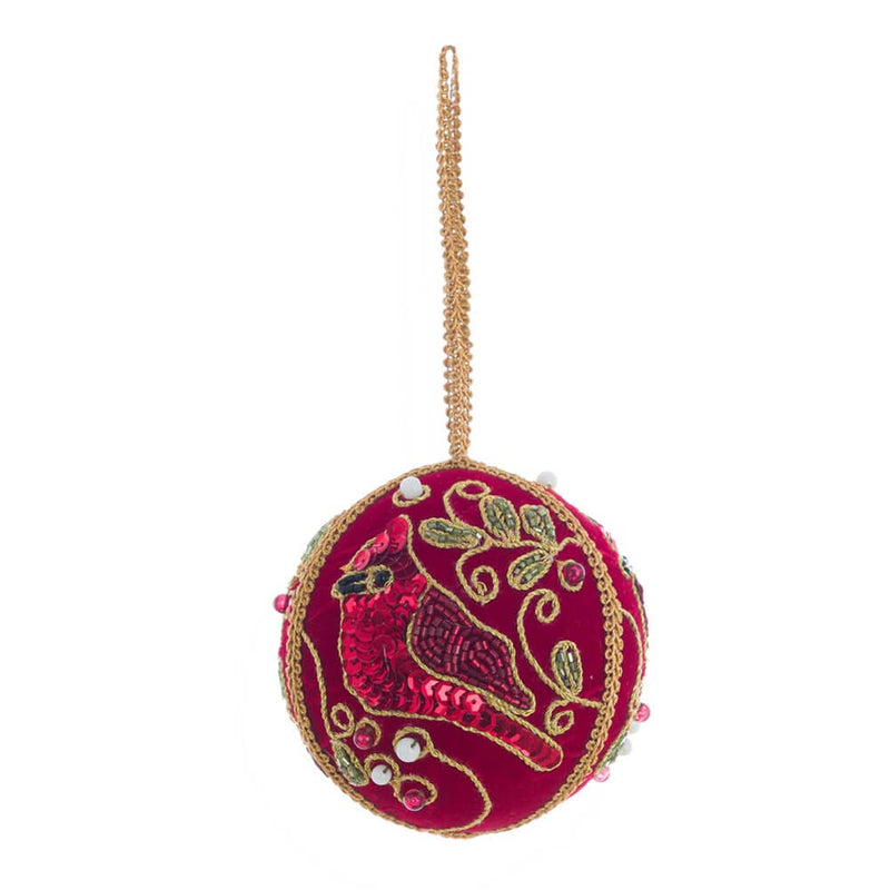 BLANC MARICLÒ Pallina Natalizia in Velluto Rossa/Verde con Ricami e Perline