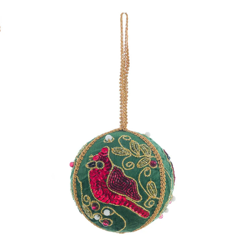 BLANC MARICLÒ Pallina Natalizia in Velluto Rossa/Verde con Ricami e Perline
