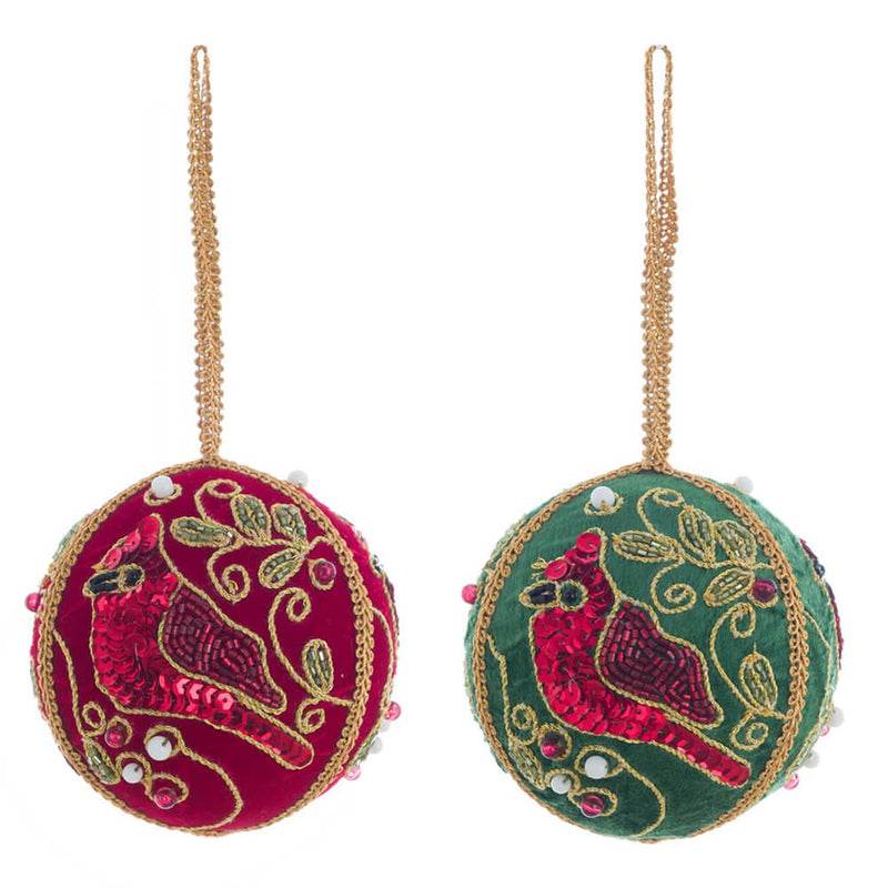 BLANC MARICLÒ Pallina Natalizia in Velluto Rossa/Verde con Ricami e Perline