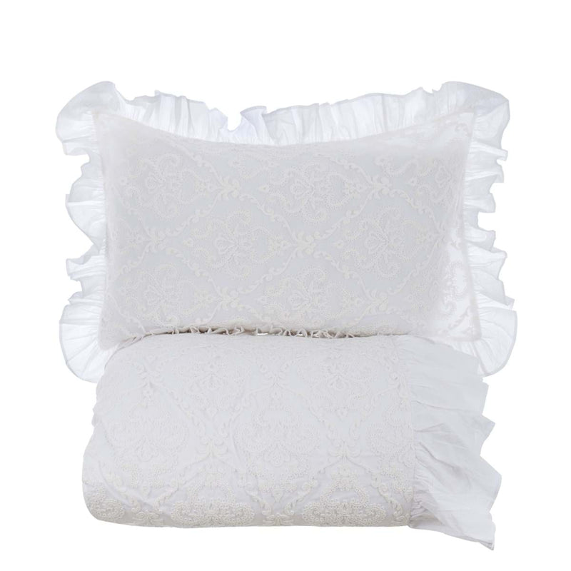 BLANC MARICLÒ Parure Copripiumino Matrimoniale con 2 Coprigunaciali "DENTELLE"