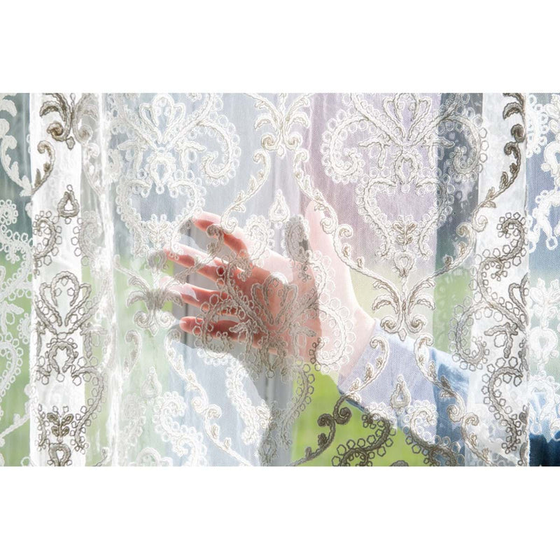 BLANC MARICLÒ Tenda in Pizzo Beige con Ricami " DENTELLE "