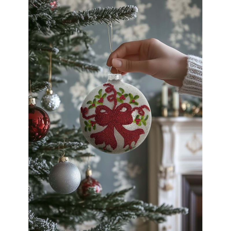 BLANC MARICLÒ Pallina Natalizia in Vetro con Fiocco " ORNAMENTO "