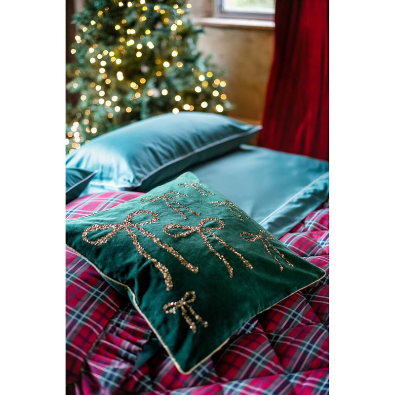 BLANC MARICLÒ Cuscino Verdone con Fiocchi Dorati Ricamati "NASTO D'ORO"