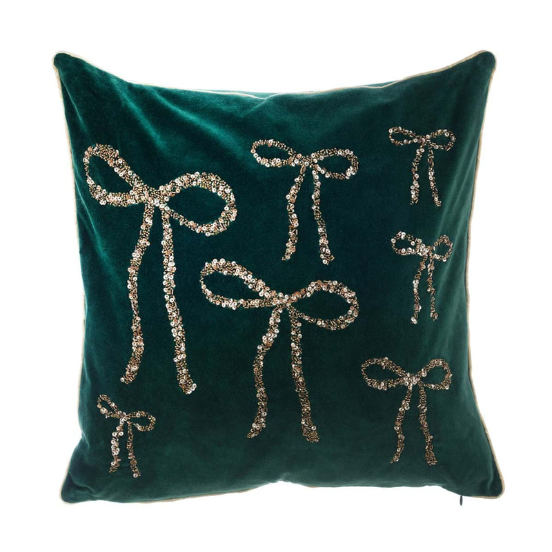 BLANC MARICLÒ Cuscino Verdone con Fiocchi Dorati Ricamati "NASTO D'ORO"