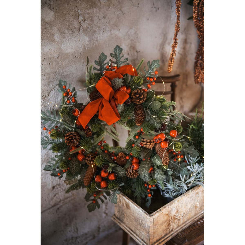 BLANC MARICLÒ Ghirlanda Natalizia con Fiocco in Velluto Rosso e Bacche