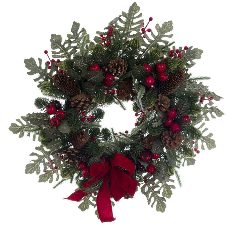 BLANC MARICLÒ Ghirlanda Natalizia con Fiocco in Velluto Rosso e Bacche