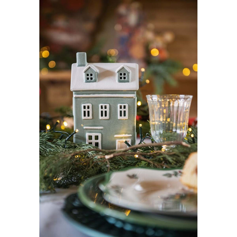 BLANC MARICLÒ Casetta in Ceramica con Led "CANDY CANE" Verde Tiffany