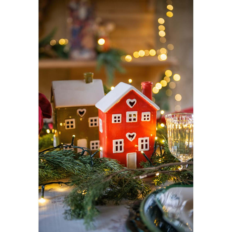 BLANC MARICLÒ Casetta in Ceramica con Led "CANDY CANE" Rossa