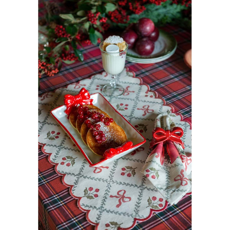 BLANC MARICLÒ Vassoio in Ceramica con Fiocchi "CANDY CANE" Bianco