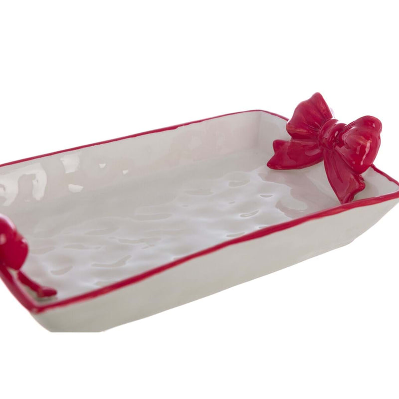 BLANC MARICLÒ Vassoio in Ceramica con Fiocchi "CANDY CANE" Bianco