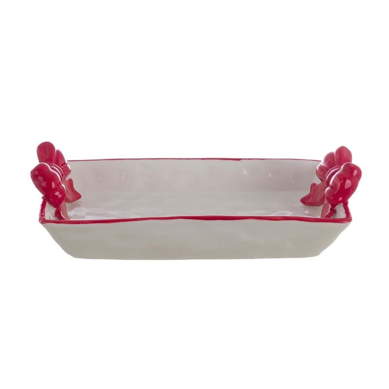 BLANC MARICLÒ Vassoio in Ceramica con Fiocchi "CANDY CANE" Bianco