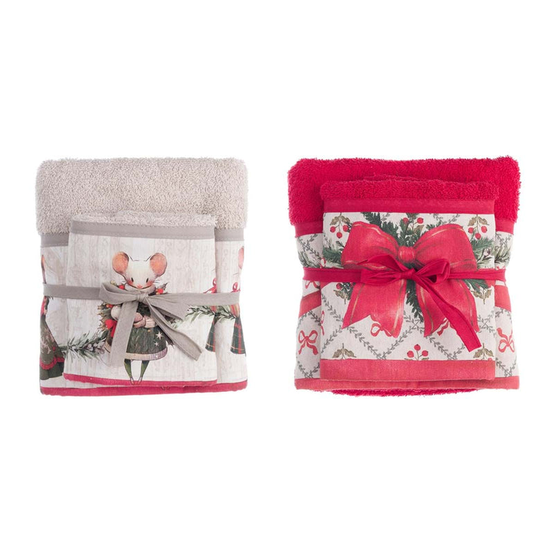 BLANC MARICLÒ Coppia Asciugamani con Topine o Fiocco" FAVOLA DI NATALE "