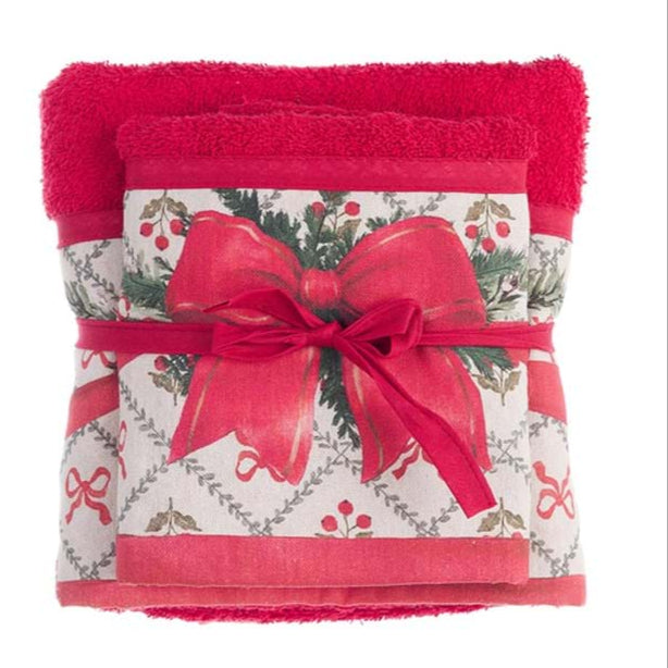 BLANC MARICLÒ Coppia Asciugamani con Topine o Fiocco" FAVOLA DI NATALE "