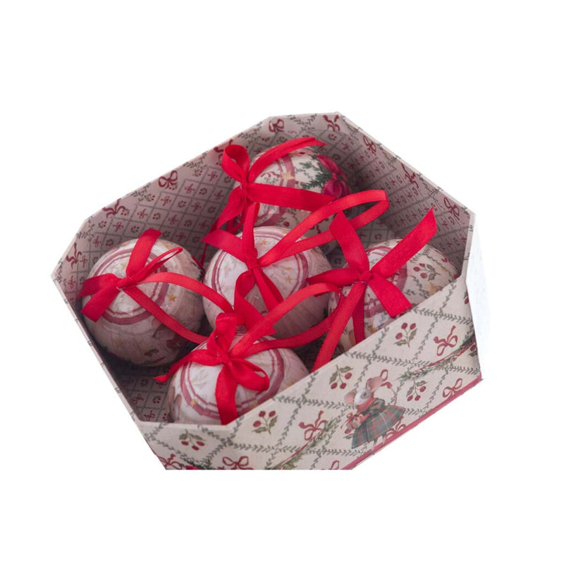 BLANC MARICLÒ Scatola con 5 Palline di Natale con Topine "FAVOLA DI NANTALE"