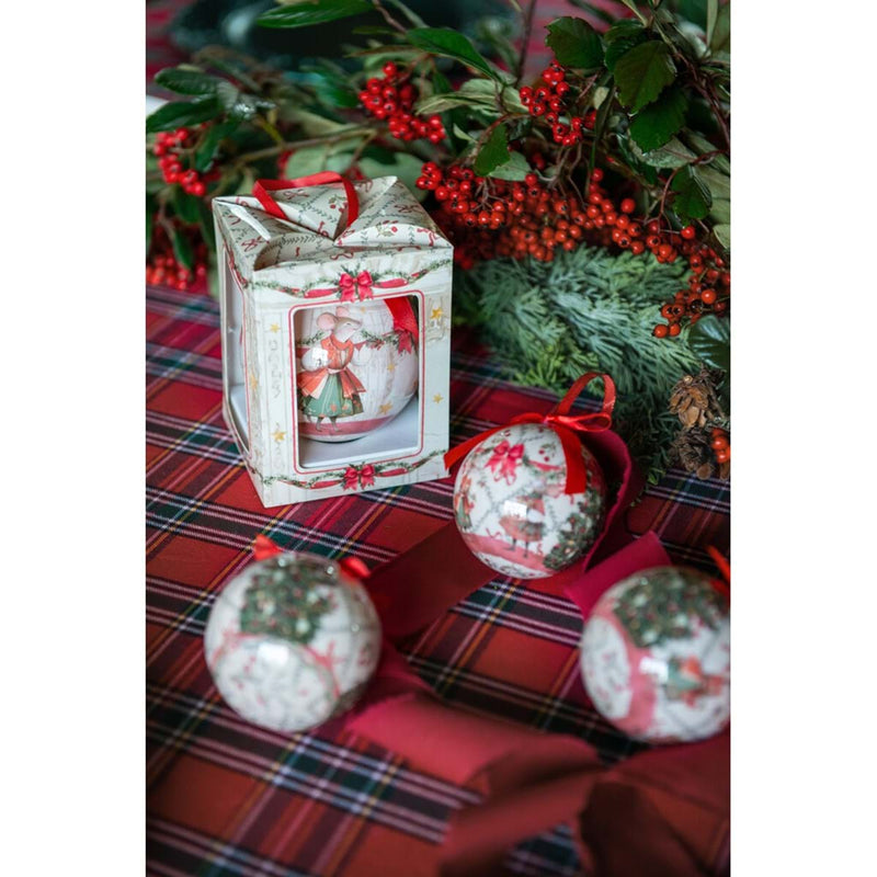BLANC MARICLÒ Scatola con Pallina di Natale con Topine "FAVOLA DI NATALE"