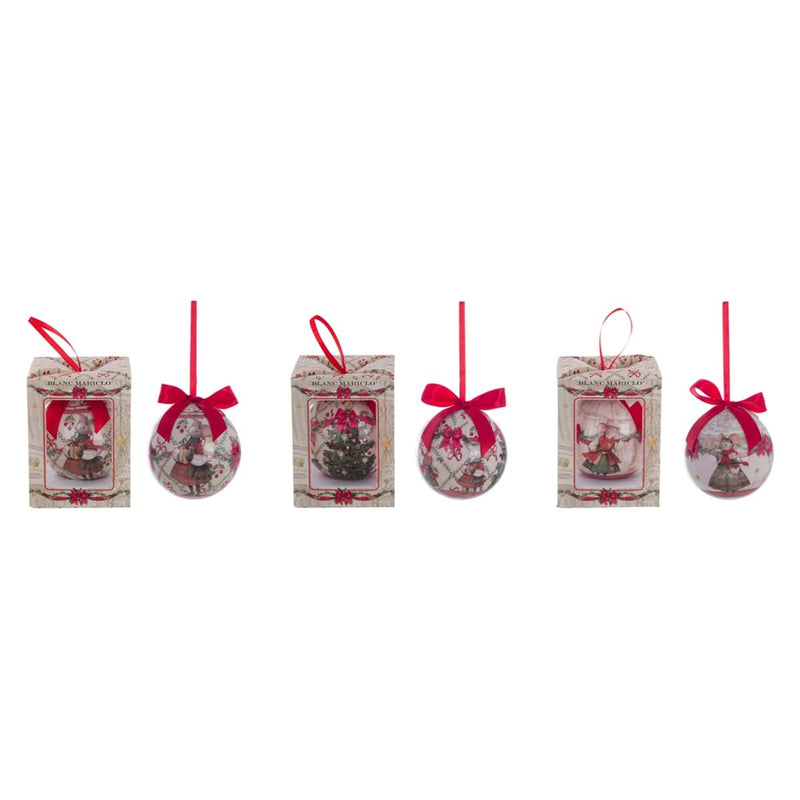 BLANC MARICLÒ Scatola con Pallina di Natale con Topine "FAVOLA DI NATALE"