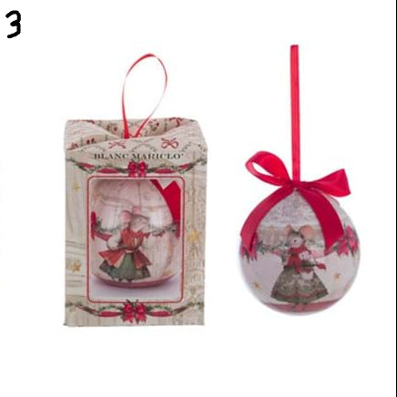 BLANC MARICLÒ Scatola con Pallina di Natale con Topine "FAVOLA DI NATALE"