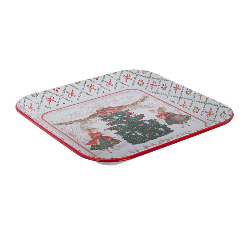 BLANC MARICLÒ Vassoio in Latta con Topine "FAVOLA DI NATALE" Bianco