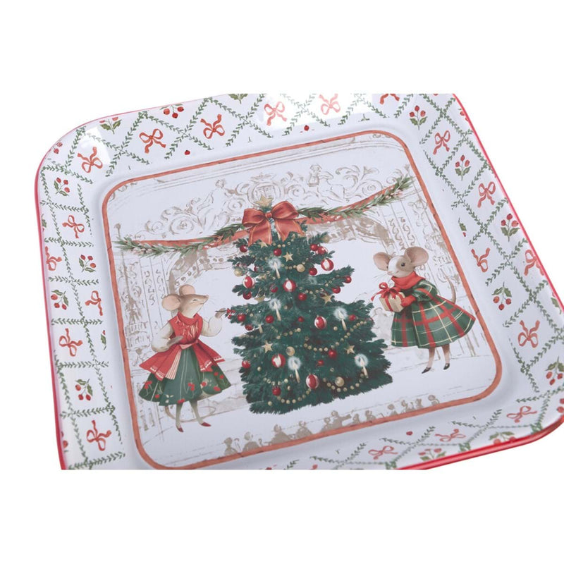BLANC MARICLÒ Vassoio in Latta con Topine "FAVOLA DI NATALE" Bianco