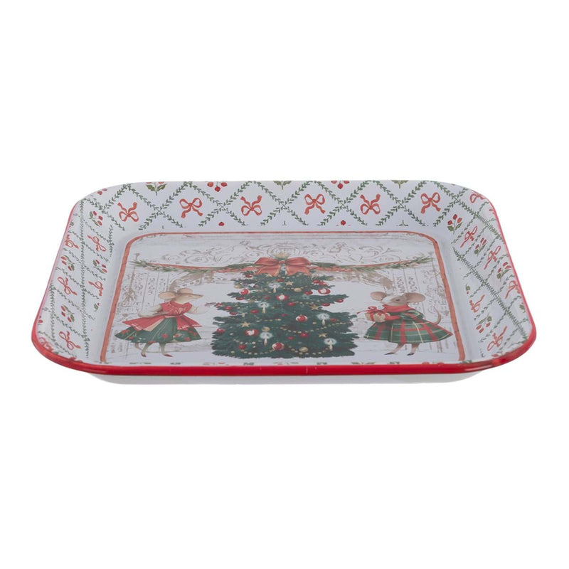 BLANC MARICLÒ Vassoio in Latta con Topine "FAVOLA DI NATALE" Bianco