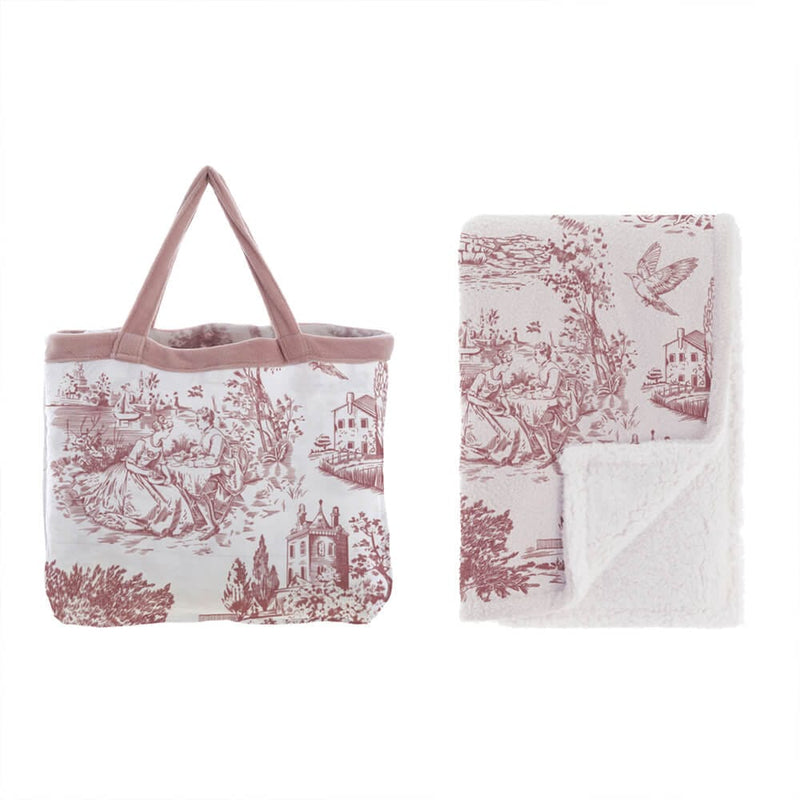 BLANC MARICLÒ Plaid Rosa con Borsa 440 GSM " TOILE DE JOUY "