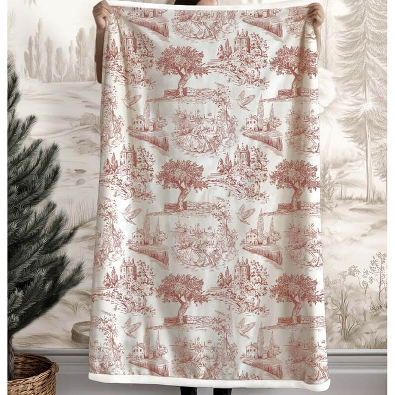 BLANC MARICLÒ Plaid Rosa con Borsa 440 GSM " TOILE DE JOUY "