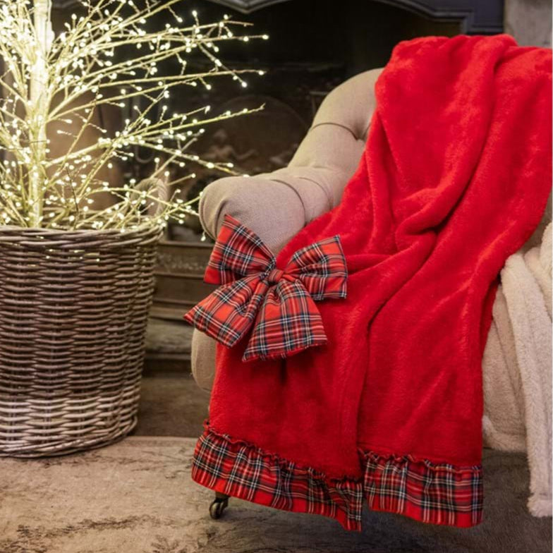BLANC MARICLÒ Plaid Sherpa con Fiocco e Gala Tartan